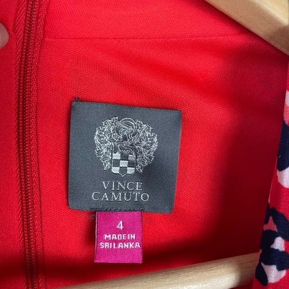 Vince Camuto Red Dot Printed Midi V-Neck 3/4 Sleeve Dress - Picture 5 of 7